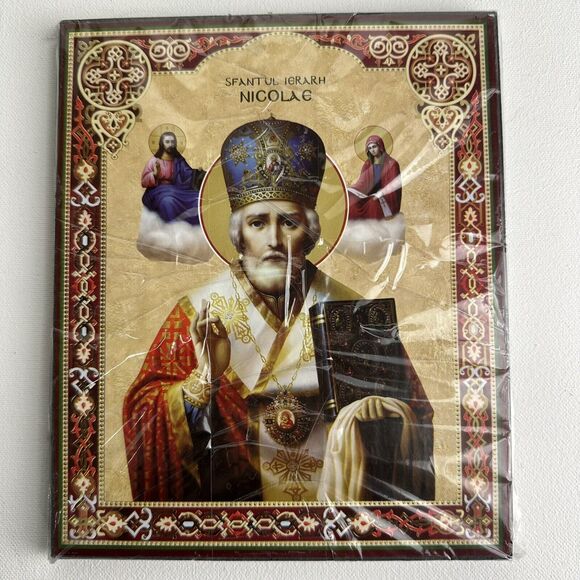Romanian Icon St. Hierarch Nicolae by I. Gh. Costed Painter Bralla Wood Decor - Picture 1 of 6